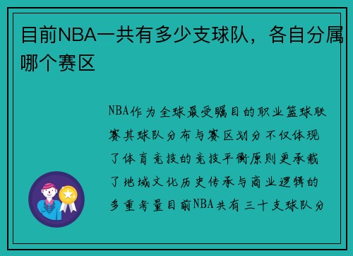 目前NBA一共有多少支球队，各自分属哪个赛区